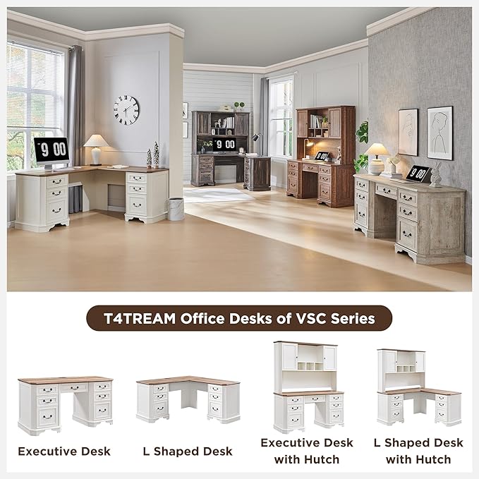 T4TREAM 59" Farmhouse Wood Desk Hutch with Ample Storage, Only Match VSC Series Farmhouse Desk (Antique White)