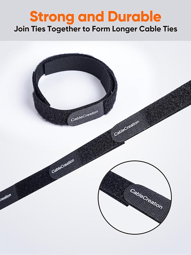 CableCreation Cable Ties 7 inch, 50PCS Reusable Fastening Organizer Cord/Tie Wrap, Nylon Adjustable Cable Management, 7 × 0.8 inch/Black