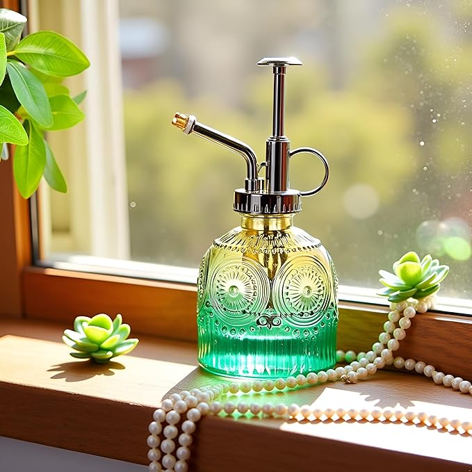 Glass Plant Mister Spray Bottle, 230ML Vintage Plant Spritzer, Succulent Watering Bottle Glass with Top Pump, Small Plants Sprayer Watering Can for Indoor Outdoor House