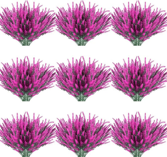 20 Bundles Artificial Lavender Flowers Outdoor UV Resistant Fake Flowers No Fade Faux Plastic Plants Garden Porch Window Box Decorating(Classic Fushia)