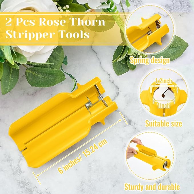 Lasnten 2 Pcs Rose Thorn Stripper Tool Thorn Remover for Roses Leaf Stripper Tool Flower Stem Cleaner Cutter to Removal Leaf for Home Flower Shop Gardening Floral Arrangement (Yellow)