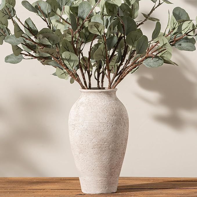 Ceramic Flower Vase Home Decor - Large Tall Farmhouse Table Vases Rustic Vintage Living Room Kitchen Bedroom Decorations for House Book Shelf Office Coffee Desk Dining Fireplace (11" Retro)