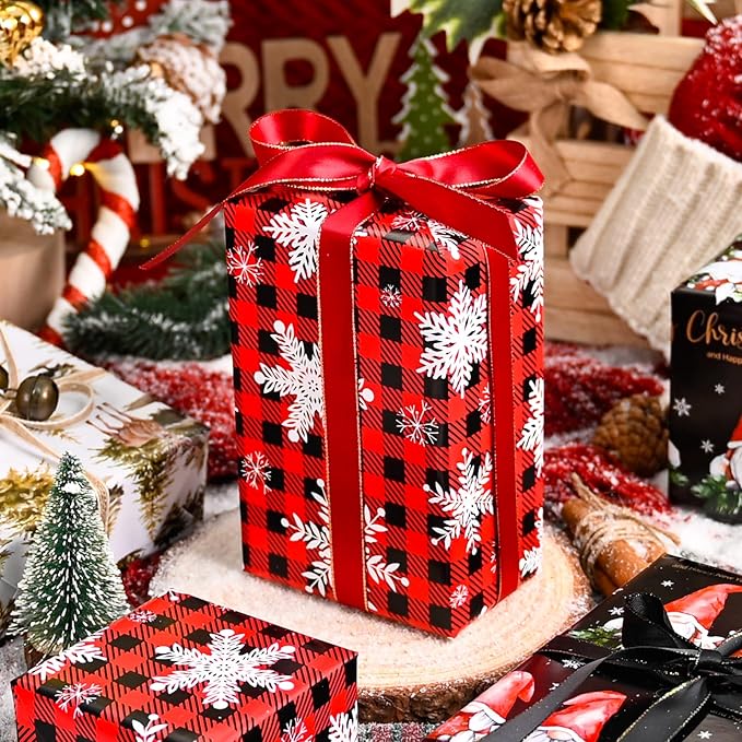 MAYPLUSS Festive Christmas Wrapping Paper - 17Inch x 10Feet Per Roll - Fairy Forest Deer Gnome Holiday Christmas Snowflake Thick Rolled Gift Wrap for Winter, Holiday, Party and Celebrations