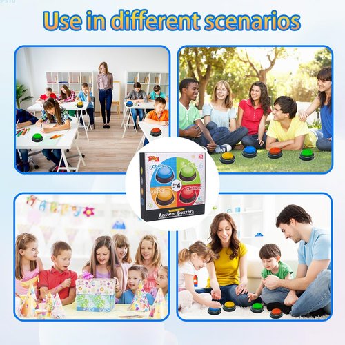 Buzzers | 4-Pack Trivia Game Buzzers with Lights & Sound - Perfect for Classroom & Family Feud