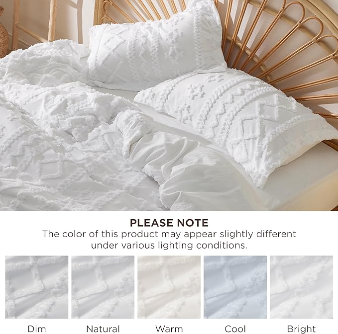 Bedsure Boho Duvet Cover Cal King Size, Soft & Comfortable Elegant Design Boho Bedding for Decoration, Machine Washable Comforter Cover for All Seasons,Includes 1 Duvet Cover & 2 Pillow Shams,White