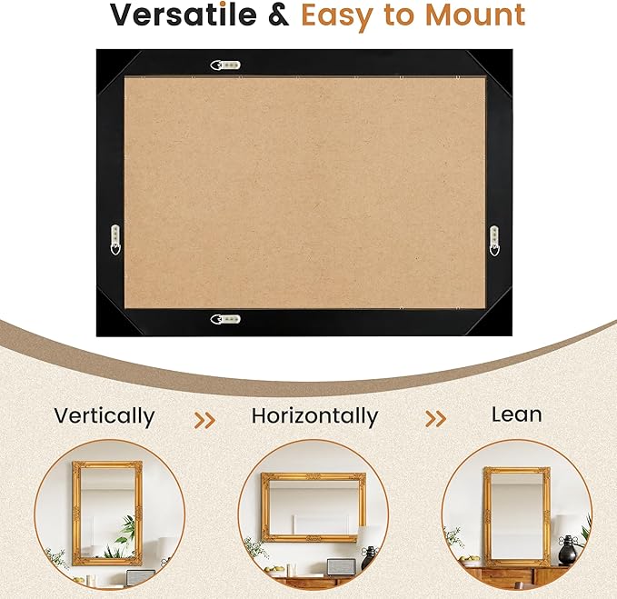 TRAHOME Vintage Gold Mirror for Wall, 30"x45" Antique Decorative Baroque Mirror with Imitation Metal Frame, Ornate Decorative Wall Mirror Decor for Entryway, Fireplace, Living Room, Hallway