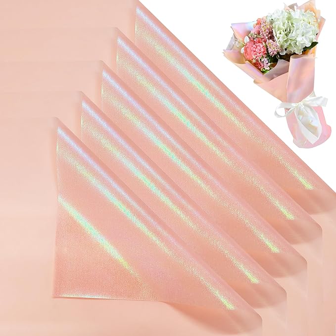 BEISHIDA 20 PCS Orange Floral Wrapping Paper-Iridescent Waterproof Flower Wrapping Paper Bouquet for Florist Supplies, DIY Crafts, Gift Packaging, Wedding, Birthday Gift