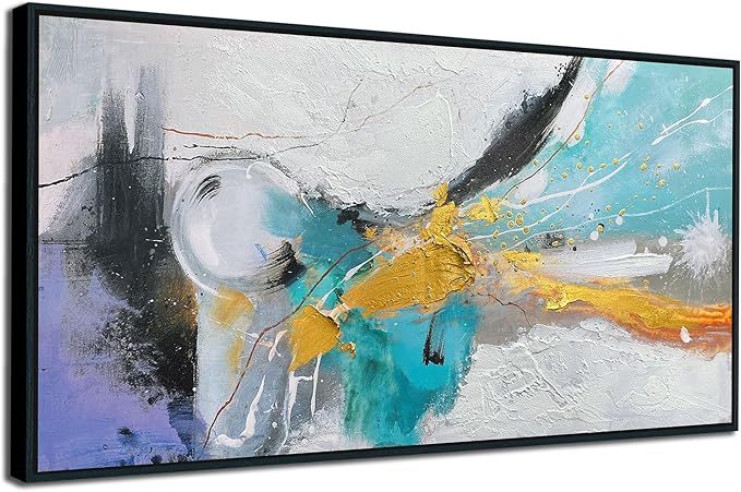 Arjun Large Abstract Wall Art for Living Room Black and White Canvas Painting for Mens Room Textured Modern Picture Bedroom, Black Wood Framed for Home Office Wall Decor Extra Large 58"x29"