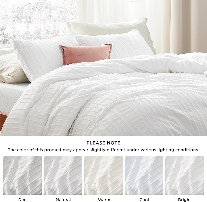 Bedsure Striped Boho Twin Duvet Cover - Shabby Chic Tufted Boho Bedding Set, 2 Pieces Shabby Chic Home Bedding for All Seasons, Includes 1 Twin Duvet Cover & 1 Pillowcase (White, 68" x 90")