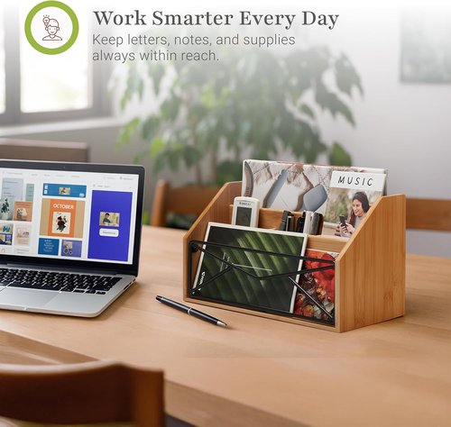 Prosumer's Choice Bamboo Desk Organizer - Natural Wooden Mail & File Storage for Home and Office