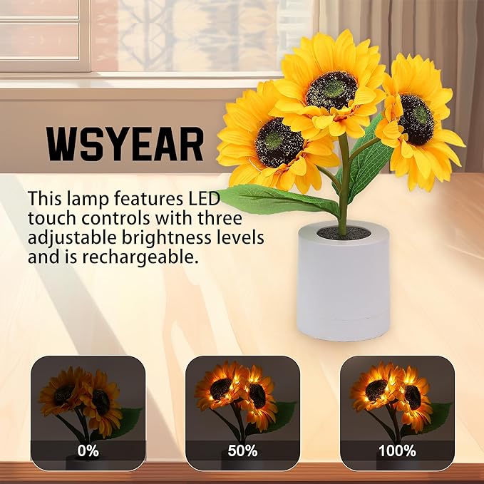 WSYEAR Sunflower Gifts for Women-Sunflowers Flower Lamp Night Light for Bedroom Decor,Christmas Birthday Gifts for Her Mom Wife Friends Girlfriend Teacher Grandma