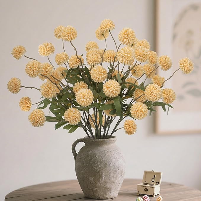 Fake Flowers 20.5In Artificial Chrysanthemum Faux Mums Faux Flowers for Vase Fall Long Stems Flower Silk Flower for Indoor Home Decoration Kitchen Office Wedding Decor 10PCS,Orange（No Vase）