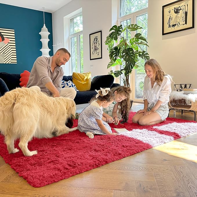OLANLY 2x3 Machine Washable Small Bedside Rug, Soft Fluffy Shaggy Entryway Throw Rugs for Bedroom, Living Room, Indoor Floor Carpet for Kids Girls and Boys, Nursery Rooms, Home Decor Aesthetic, Red