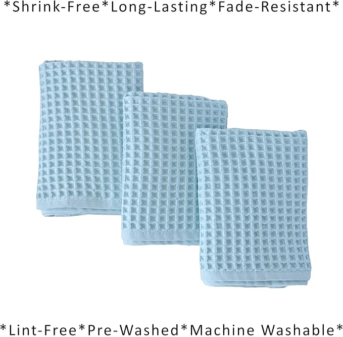 PÜSKÜL Natural 100% Turkish Cotton Waffle Kitchen Towels Set of 3 | Oeko-Tex, Premium Waffle Hand Towels for Bathroom | Soft Absorbent Quick-Dry Lint-Free Dish Towel Large 32x16 inch (3, Turquoise)