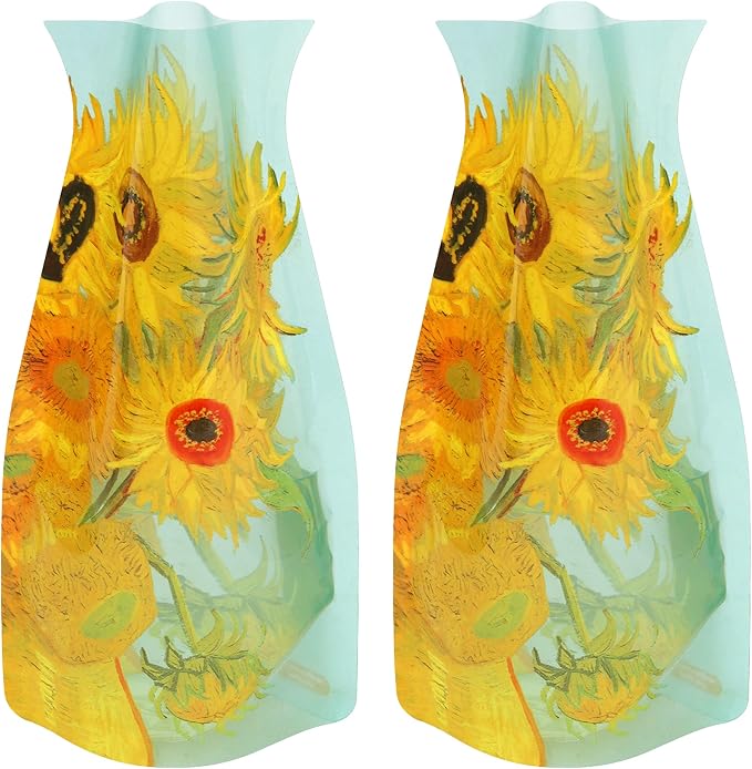 MODGY Expandable Flower Vase, Plastic Decorative Modern Foldable Printed Vases for Centerpieces for Wedding, Dining Table, Home Decor, Living Room, Bathroom, Sunflowers, Vincent Van Gogh, 2 Pack