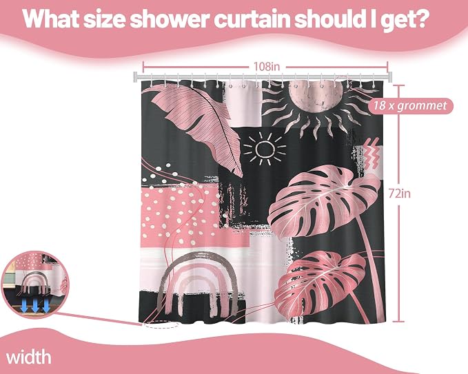 Extra Long Shower Curtain Extra Tall Pink and Gray XL Abstract Grey Bohemian Shower Curtains for Large Bathroom Decor Sets, Waterproof Cloth Fabric with Hooks, 108x72 Inch