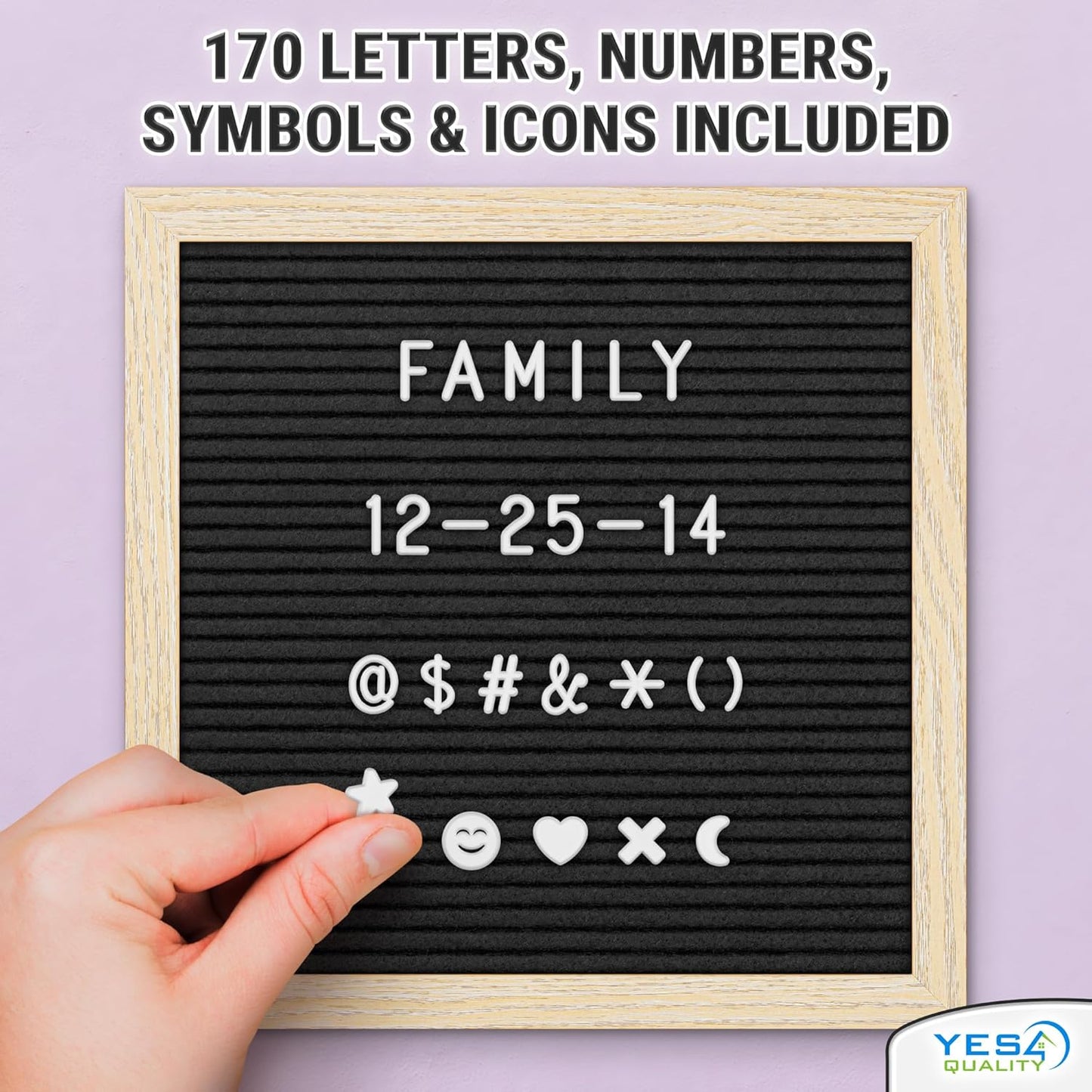Yes4Quality Felt Letter Board - 10x10 Black Customizable Message Board with 170 Letters & Emojis for Home Decor & Office Use
