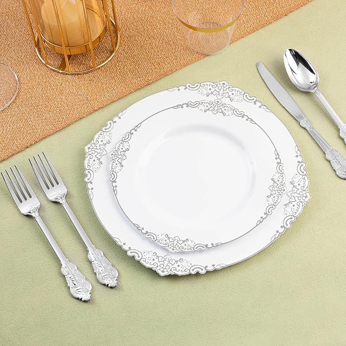 75PCS Silver Plastic Silverware for 25 Guests, Heavy Duty Silver Disposable Utensils Sets, Includes 25 Forks, 25 Spoons, 25 Knives, Elegant Cutlery Perfect for Wedding or Party