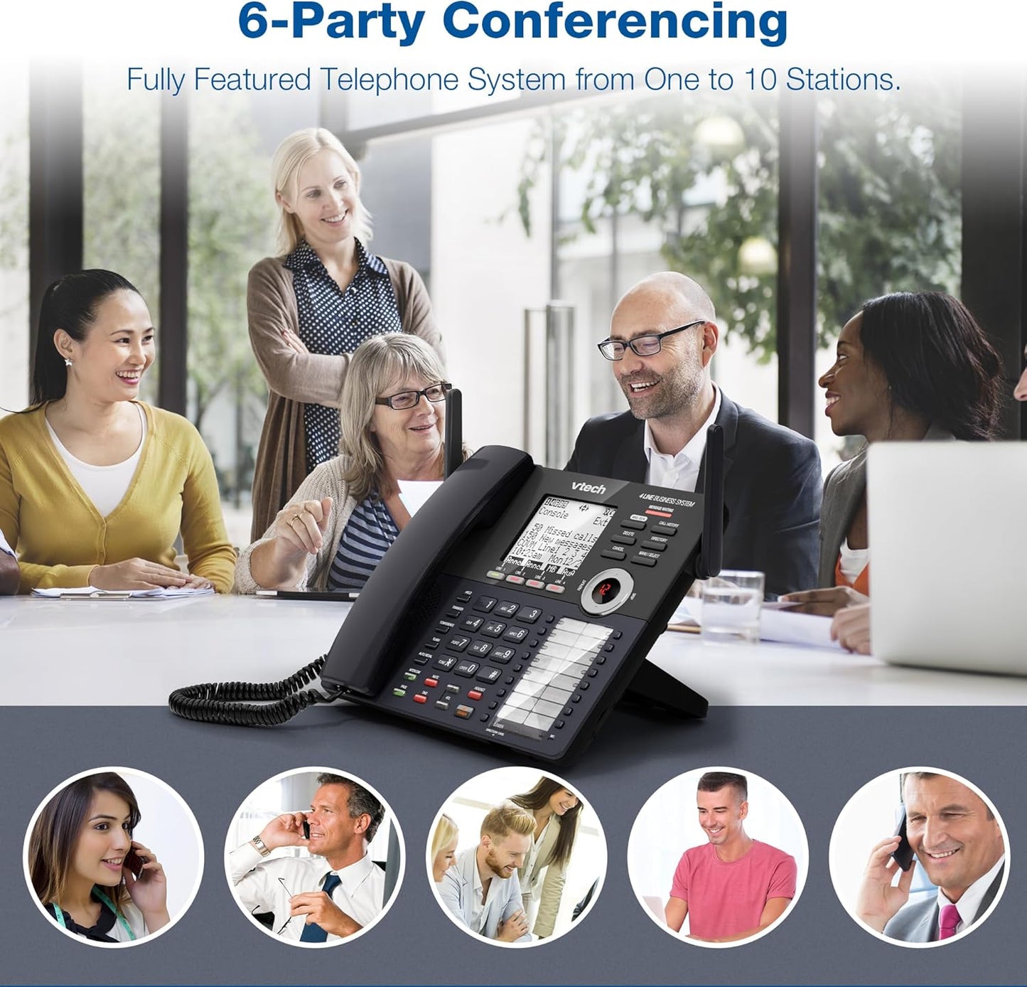 VTech AM18447 4-Line Small Business Phone System - Expandable to 10 Stations, Digital Answering Machine & Intercom, Black