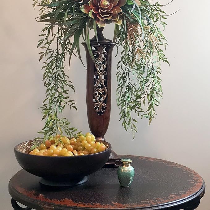 Green Garden Brass Keepsake Cremation Urn | Unique Brass Funeral Urn with Gold & Green Enamel Details | Keepsake