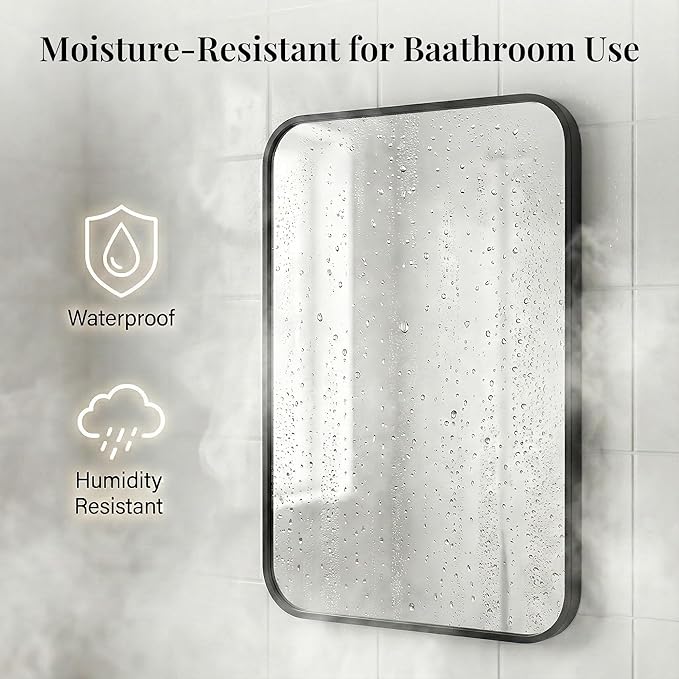 24x36 Inch Matte Black Bathroom Vanity Mirrors | Flush Mount Deep Set Metal Wall Mirror for Over Sink | HD Shatterproof Glass, Rustproof | 1 Pack