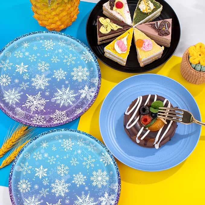40 Pcs Snowflake Plates and Napkins Party Supplies, Blue Winter Wonderland Disposable Paper Plates and Napkins Tableware Set for Christmas Baby Shower Birthday Party Decorations Serves 20 (Snowflake)