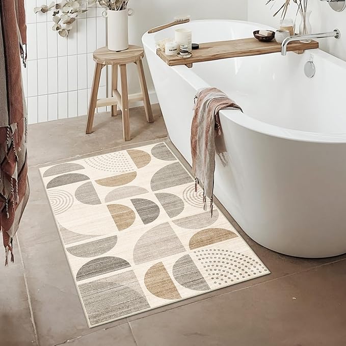 MUJOO Boho Small Rug Washable,2x3 Area Rugs for Entryway Bathroom Entry Entrance Kitchen,Front Door Mat Soft Throw Carpet Non Slip Indoor Modern Abstract Bohemian Neutral Beige