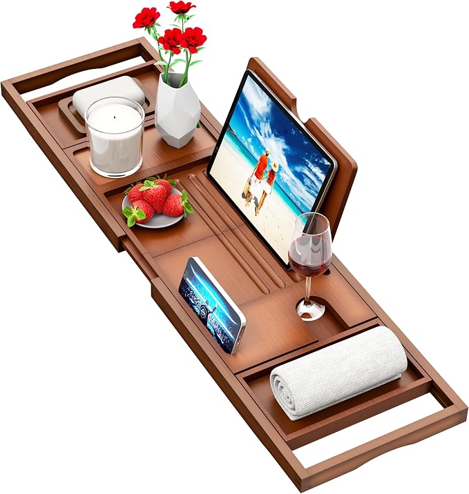 Premium Bathtub Tray Caddy - Bath Table Tray for Bathtub - Bath Tub Tray Table for Bathtub, Expandable Size, Fits Most Bath Tubs