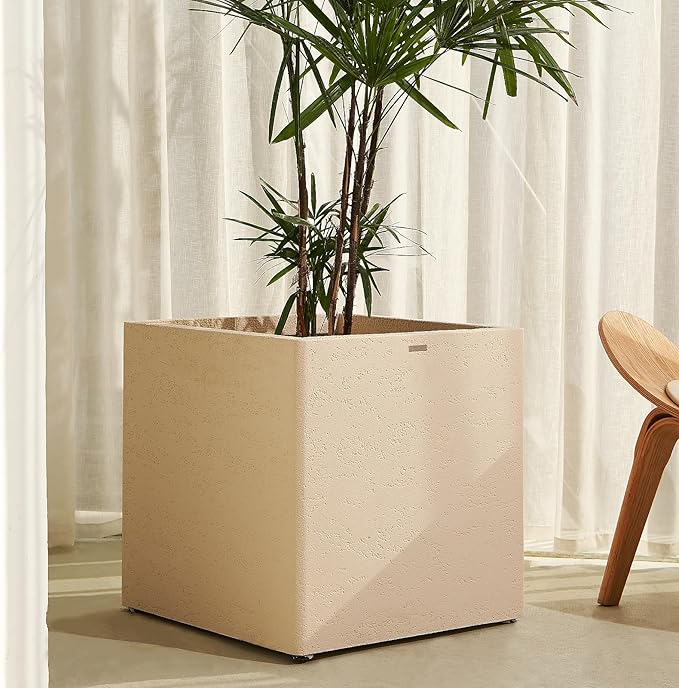 20 Inch Square Concrete Planter（20Lx20Wx20H，48 Pounds）,Durable All-Weather Use with Drainage Holes,Large Square Planter for Outdoor Indoor Plants