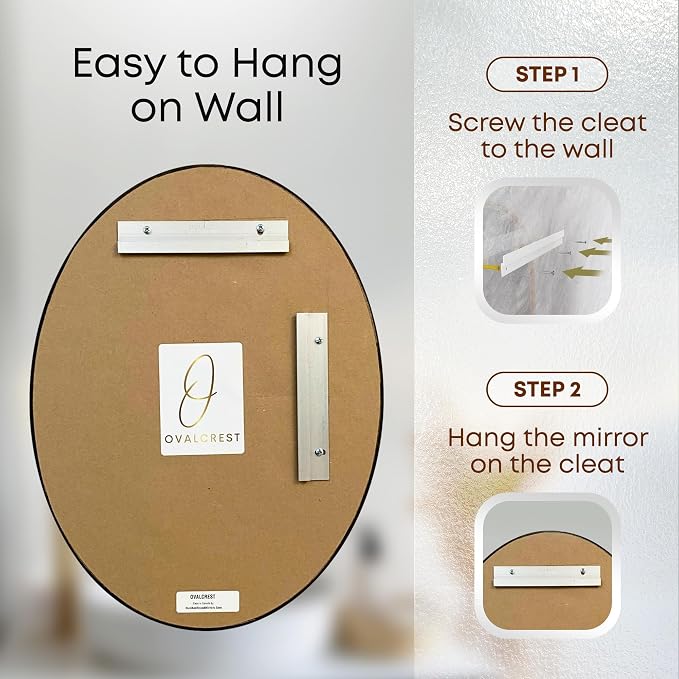 OVALCREST - Oval Wooden Beveled Wall Mirror for Home Decor, Bathroom, Vanity, Bedroom, Living Room, Hallway - London Style (Rubbed Bronze) 29.1 x 23.1