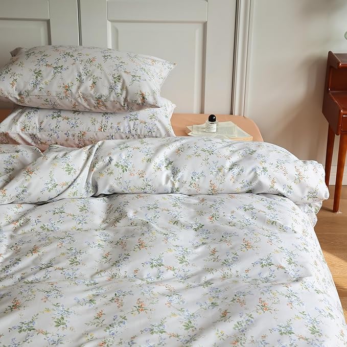 LifeTB Botanical Floral Duvet Cover Twin XL 3 Pieces Vibrant Flower Duvet Cover with Zipper Closure Girls Cottagecore Bedding Set Cotton Vintage Country Comforter Cover Boho Flower Bedding Set