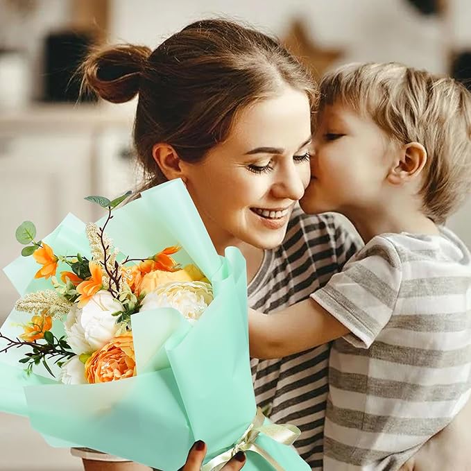 BEISHIDA 20 PCS Turquoise Floral Wrapping Paper-Matte Waterproof Flower Wrapping Paper Bouquet for Florist Supplies, DIY Crafts, Gift Packaging, Wedding, Birthday Gift