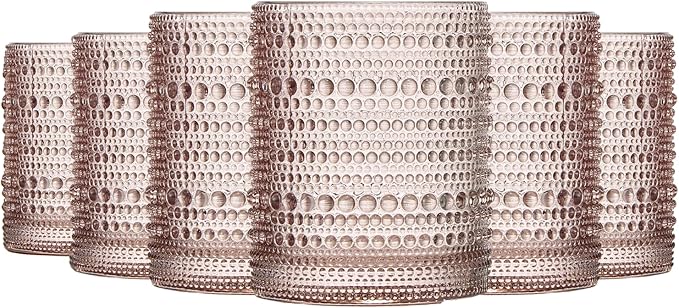 Champaign Beige Hobnail Drinking Tumbler | Set of 6 | 11 OZ Bubble Design Vintage Glassware, Beverage Glasses Bubble Water, Wine, Old Fashioned Cocktail, Whiskey Rocks Glass Cup, Elegant Glassware