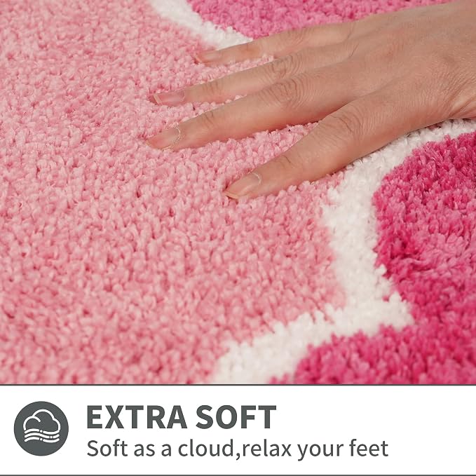 Cute Scalloped Rose Pink Bathroom Rugs Mat,Non Slip Absorbent Quick Dry Bath Mats for Shower Room,Microfiber Bath Mats for Bathroom Floor Washable Carpet for Shower Tub Sink Bedroom,17"x47"