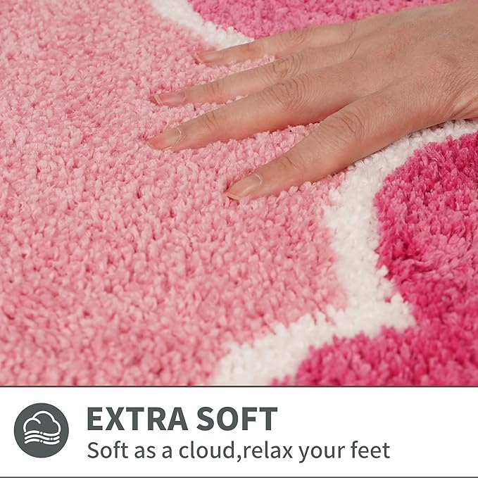 Cute Scalloped Rose Pink Small Bathroom Rugs Mat,Non Slip Absorbent Quick Dry Bath Mats for Shower Room,Microfiber Bath Rug for Floor Washable Carpet for Shower Tub Sink Bedroom,16"x24"