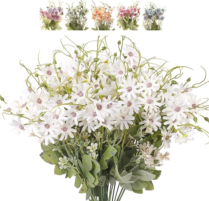 Artificial Flowers Wildflowers Silk Daisy Spring Fake Daisies Decoration Summer UV Resistant Colorful Mixed Bundles Faux Greenery Outdoor Plant Stem Filler for Home Decor Indoor Floral Arrangements