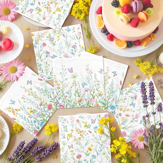 Wildflower Party Decorations Set for 16 - Flower Birthday Decorations with Dinner & Dessert Plates and Napkins for Wildflower Baby Shower Decorations