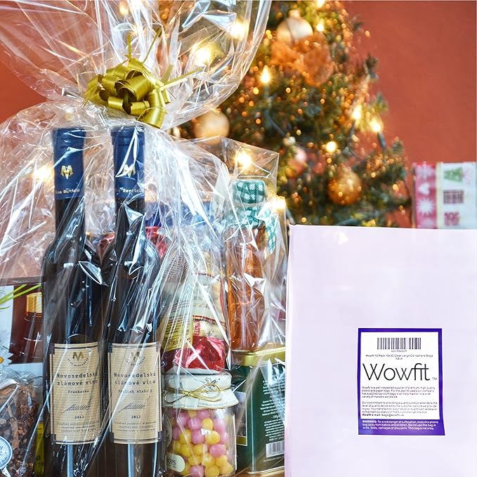 Wowfit Cello Clear Bags, 10 CT 30x40 inches - Durable & Easy-to-Use Cellophane Packaging Solution for Gift Baskets, Raffles, Birthday Events and More(Flat, No Gusset, Ribbon Not included)