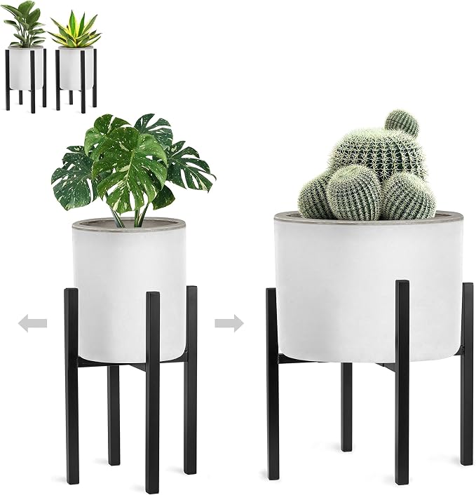 Sorbus Adjustable Metal Plant Stand – Mid Century Style Flower Pot Holder, 10 to 16 Inches Planter Stand for Modern Home Décor, Houseplants – Plant & Pot NOT INCLUDED (Black, 2 Pack)