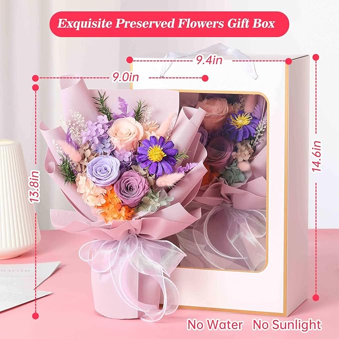 Jtoder Forever Flowers for Delivery, Preserved Flower Bouquets, Long Lasting Purple Roses, Gifts Bouquet for Mother Wife Girlfriend on Festivals Birthday Anniversary
