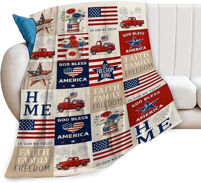 American Flag Blanket Patriotic Throw Blanket National Flag Soft Cozy Fleece Fuzzy Stuffed Plush Flannel Gifts for Girls Women Boys Kids Adults60 X80