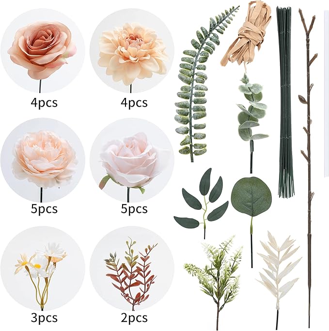 Artificial Flowers Combo, Fake Flowers for DIY Tables Centerpieces Baby Shower Bridal Shower Wedding Bouquet Arrangements Party Candle Holder Cake Decor Flower Home Decorations