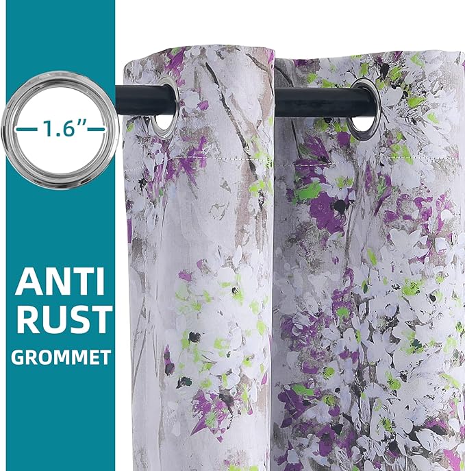 MYSKY HOME Purple Curtains 108 Inch Length Thermal Curtains for Living Room Vintage Floral Curtains Window Panels for Bedroom 2 Panels, Grommet Top