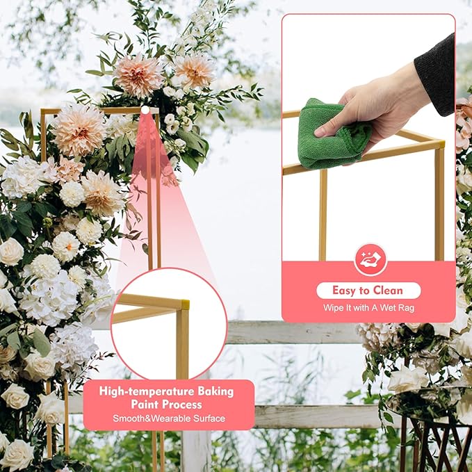 10Pcs Gold Wedding Flower Stands, Metal Column Flower Holder Gold Flower Centerpieces Stands Wedding Metal Centerpieces Rectangular Vase for Wedding Decorations Party Event (10Pcs 31.4in)