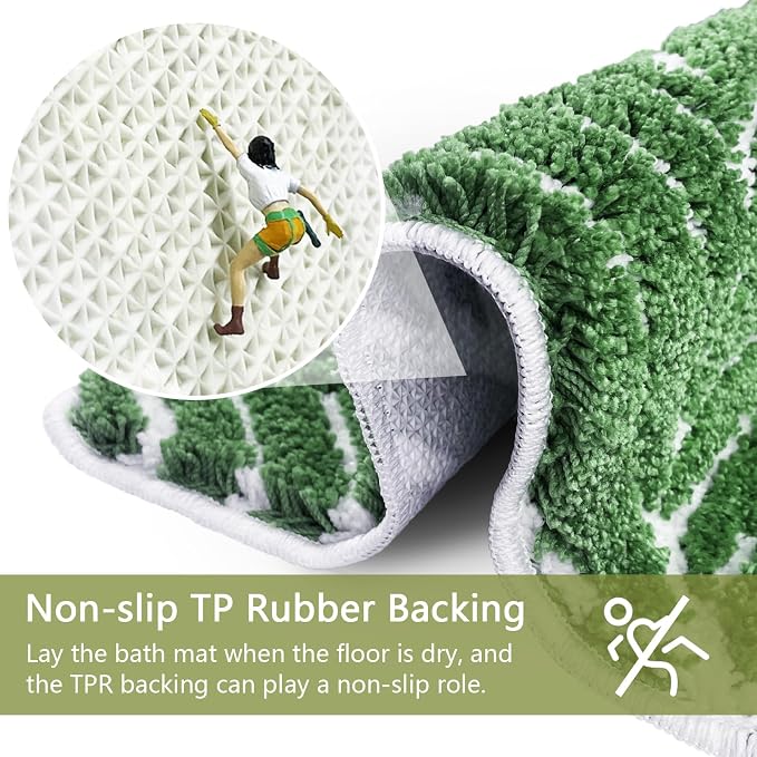 Dark Green U Shaped Toilet Mat for Bathroom Floor 24x20 Non Slip Washable Water Absorbent Cute Bathroom Decor Leaf Contour Bath Mat