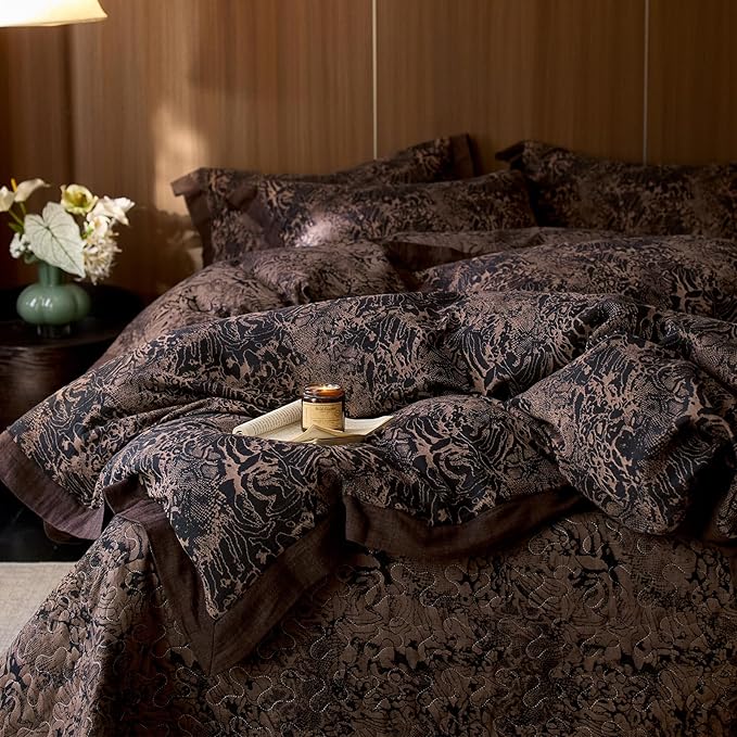 mixinni Duvet Cover Set King, Vintage Opulence Yarn-Dyed Jacquard Double-Layer Cotton Comforter Cover with Wide Corner Design, Retro Art Pattern Bedding Set with 2 Pillowcases for Men & Women