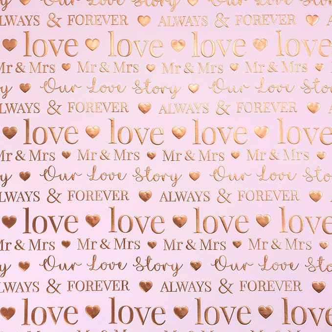 RUSPEPA Wedding Wrapping Paper Roll, Mini Roll, 17 Inches x 16.5 Feet, Pink Rose Gold Foil Ring Design, Perfect for Wedding, Bridal Shower, Anniversary