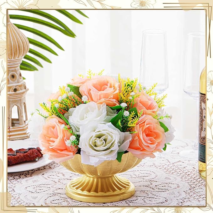 10 Pcs Metal Compote Bowl for Centerpiece Flower Holder Small Compote Vase Indoor Outdoor Flowers Fruits Plant for Christmas Wedding Home Party Decoration (Medium,Bright Gold)