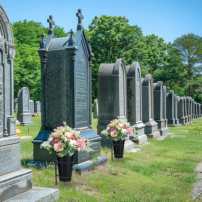 Metal Cemetery Vases Flower Holder with Spikes Memorial vases for Grave Vase Decorations for Cemetery Vase Flower Holder for Memorial Grave Lawn Yard Funeral Headstone Decor with Freely DIY (2)