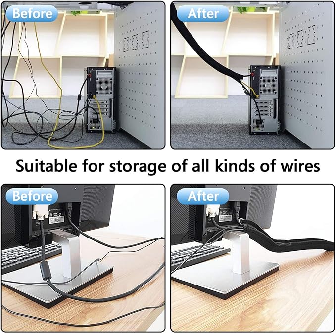 Geekria 4 Pack Cable Management, Wire Management with 8 Pieces Cable Ties, 20 Inch Cord Management with Zipper for TV/Office/Home Entertainment/Computer, Desk Cable Management (Black)